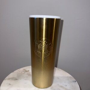 Starbucks Metallic Gold Tumbler with White Rim 24oz